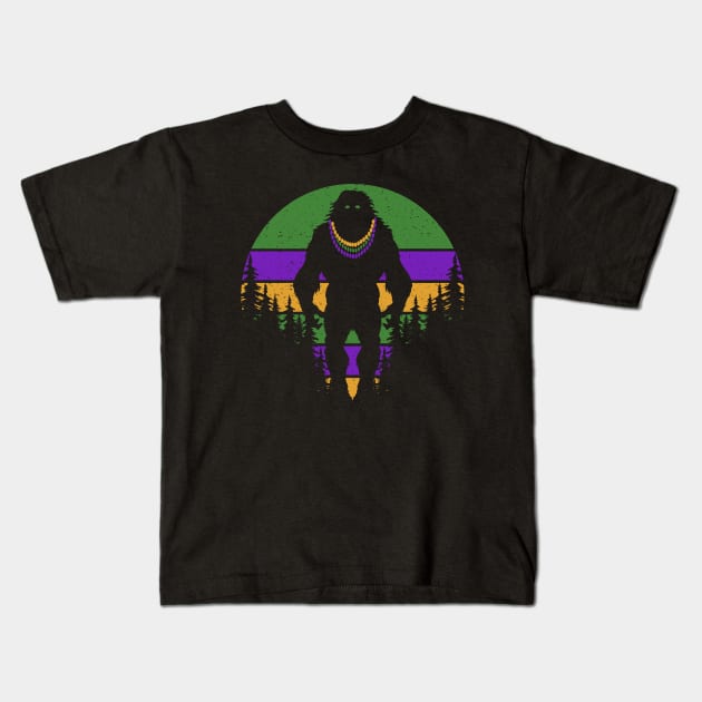 Bigfoot Mardi Gras Kids T-Shirt by Tesszero